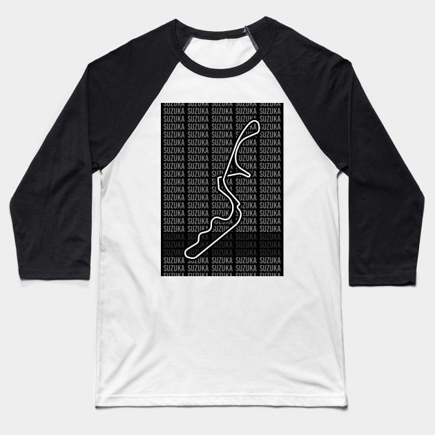 Suzuka - F1 Circuit - Black and White Baseball T-Shirt by GreazyL